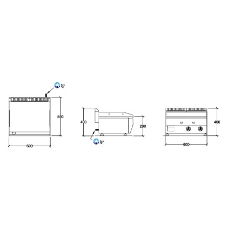 Dimensions fry-top gaz chrome 58x43x1.5cm REPAGAS