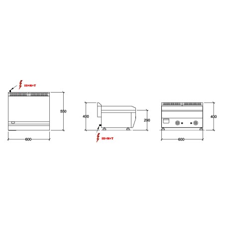 Dimensions plancha 400V 58x43x1.5cm REPAGAS