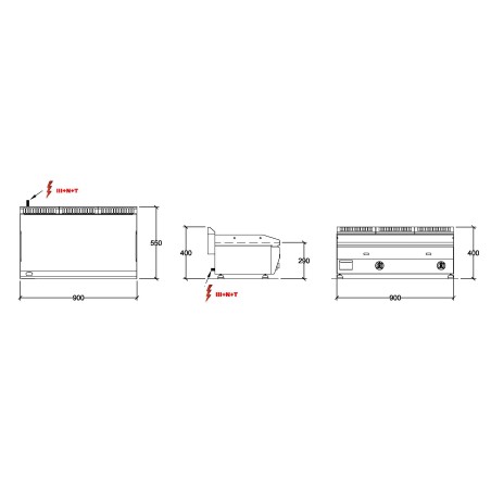 Dimensions plancha 400V 88x43x1.5cm REPAGAS