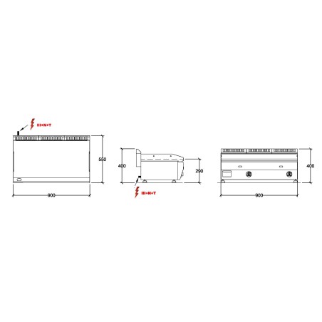 Dimensions plancha chrome 400V 88x43x1.5cm REPAGAS