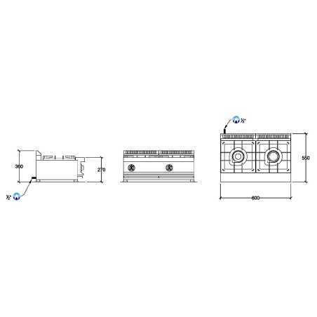 Dimensions du fourneau gaz 14.5 kW 2 feux REPAGAS ref. CG-520/M