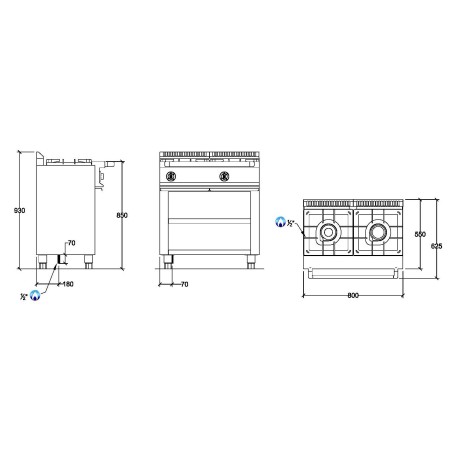 Fourneau gaz sur meuble 14.5 kW 2 feux REPAGAS Ref. CG520