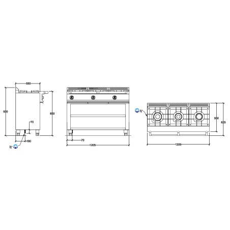 Fourneau gaz sur meuble 22.5 kW 3 feux REPAGAS Ref. CG-530