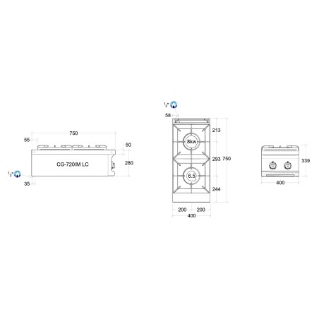 Fourneau gaz 14.5 kW 2 feux Power Line REPAGAS