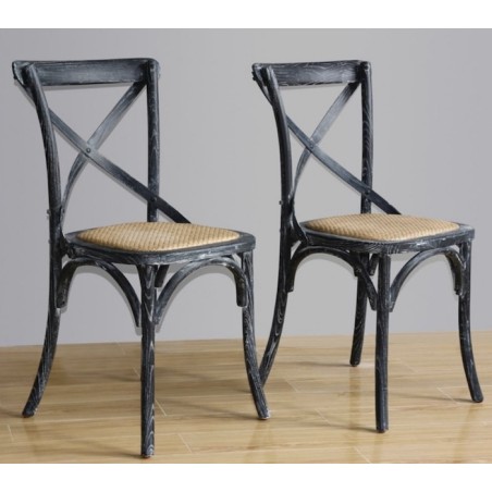 Chaises bois patiné noir avec dossier croisé BOLERO (lot de 2)