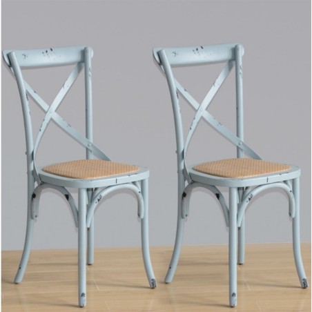 Chaises bois patiné bleu clair avec dossier croisé BOLERO (lot de 2)