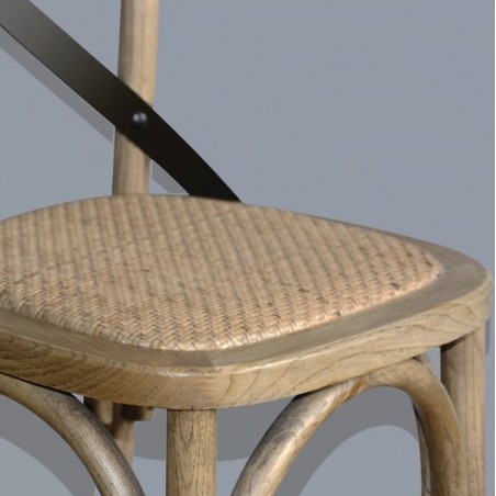 Tabouret de bar bois patiné naturel avec dossier croisé BOLERO