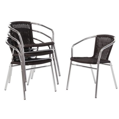 Fauteuils alu/imitation rotin noir BOLERO (lot de 4)