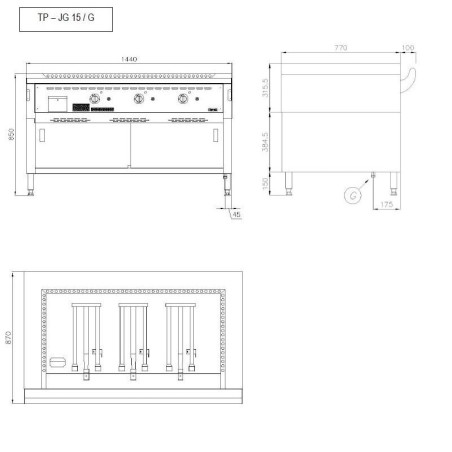 Dimensions du teppanyaki gaz acier rectifié sur meuble  NAYATI Ref. TP15/JG