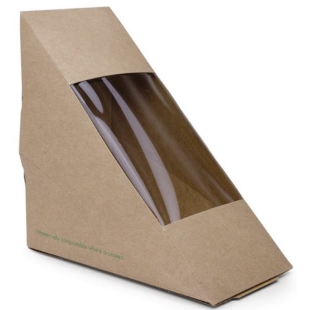 Boite à sandwich Kraft compostable + fenêtre PLA (x500 ) VEGWARE