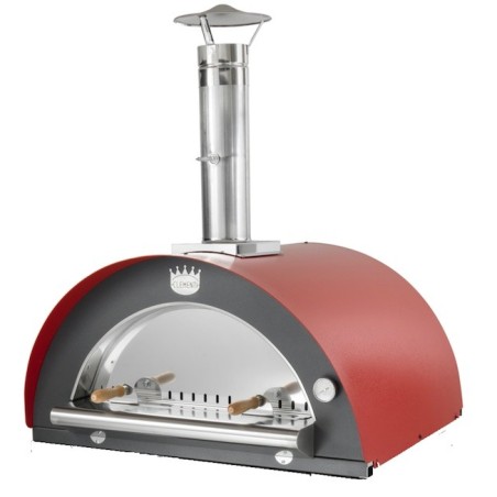 Four à pizza bois Family 80 CLEMENTI couleur rouge avec porte inox