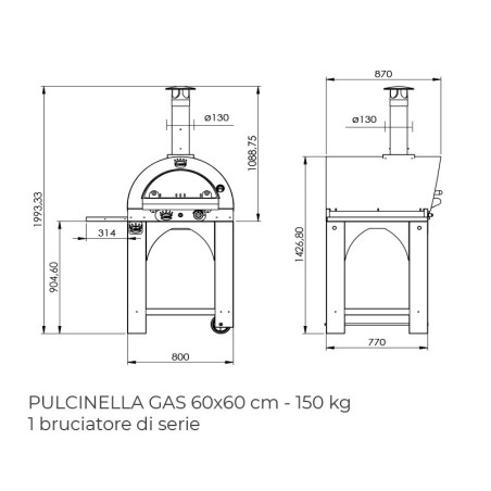 Four à pizza gaz Pulcinella 60 + base CLEMENTI
