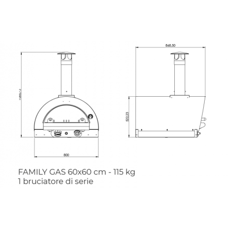 Four à pizza gaz Family 60 toit inox CLEMENTI