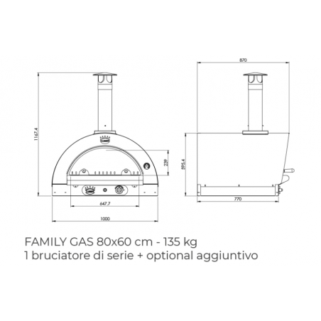 Four à pizza gaz Family 80 toit inox CLEMENTI