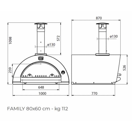 Dimensions du four à pizza bois Family 80 CLEMENTI