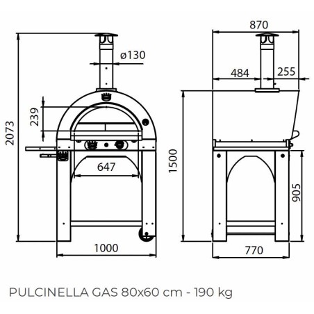 Four à pizza gaz Pulcinella 80 toit inox + base CLEMENTI