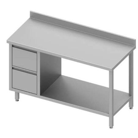 Table inox adossée soudée 2 tiroirs + étagère P600 STALGAST