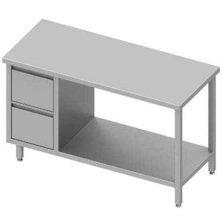 Table inox soudée 2 tiroirs + étagère P600 STALGAST