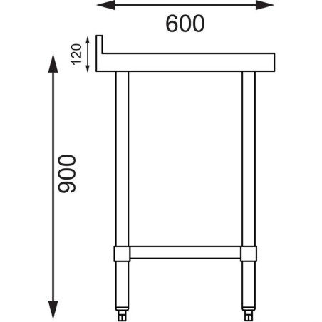 Dimensions de la table inox adossée avec étagère P600 VOGUE ref. T381