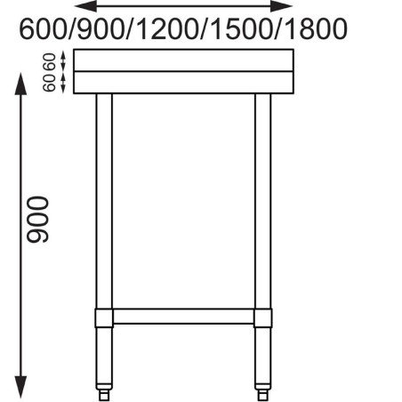 Dimensions de la table inox adossée avec étagère P600 VOGUE
