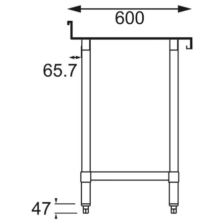 Dimensions de la table inox adossée avec étagère P600 VOGUE