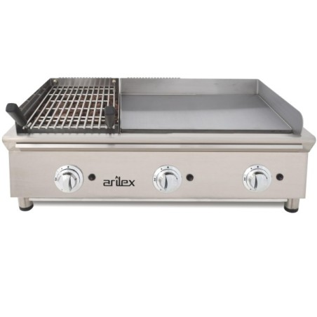 Fry-Top gaz acier 65x40cm + grill pierre de lave 35x40cm ARILEX, Ref. 100FRYGRBN