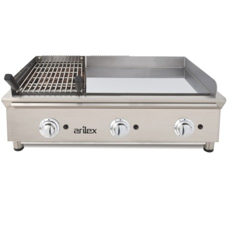 Fry-Top gaz chrome 65x40cm + grill pierre de lave 35x40cm ARILEX, Ref. 100FRYGCBN