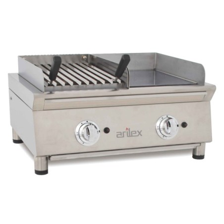 Fry-Top gaz chrome 35x40cm + grill pierre de lave 35x40cm ARILEX, Ref. 70FRYGCBN