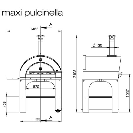Dimensions four à pizza à bois Maxi Pulcinella avec support CLEMENTI